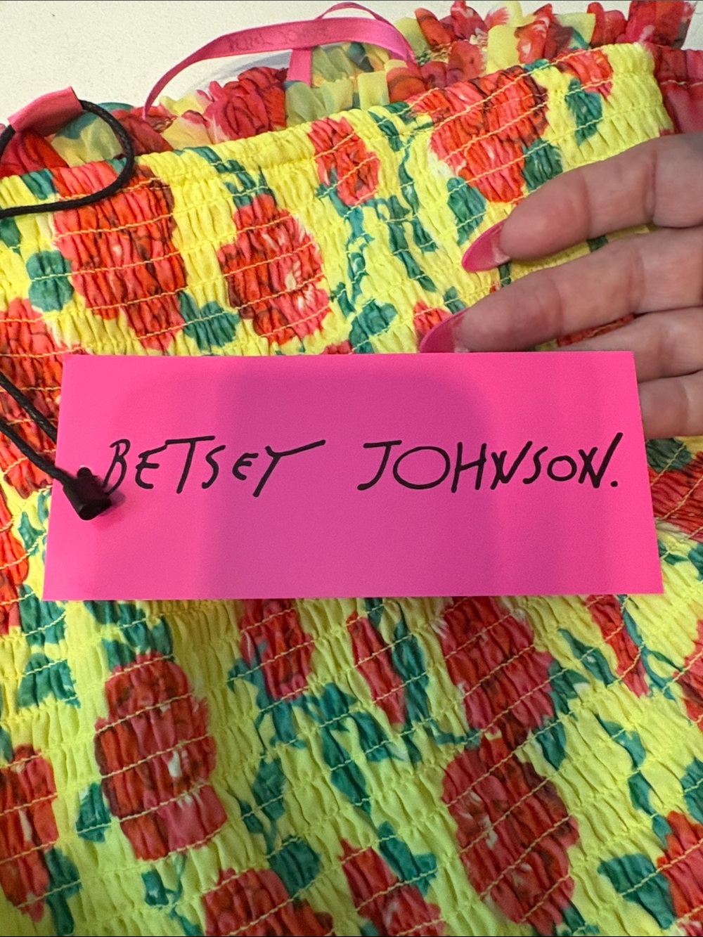 Betsey Johnson Yellow Mini Dress with Red Floral Print - Picture 11 of 15